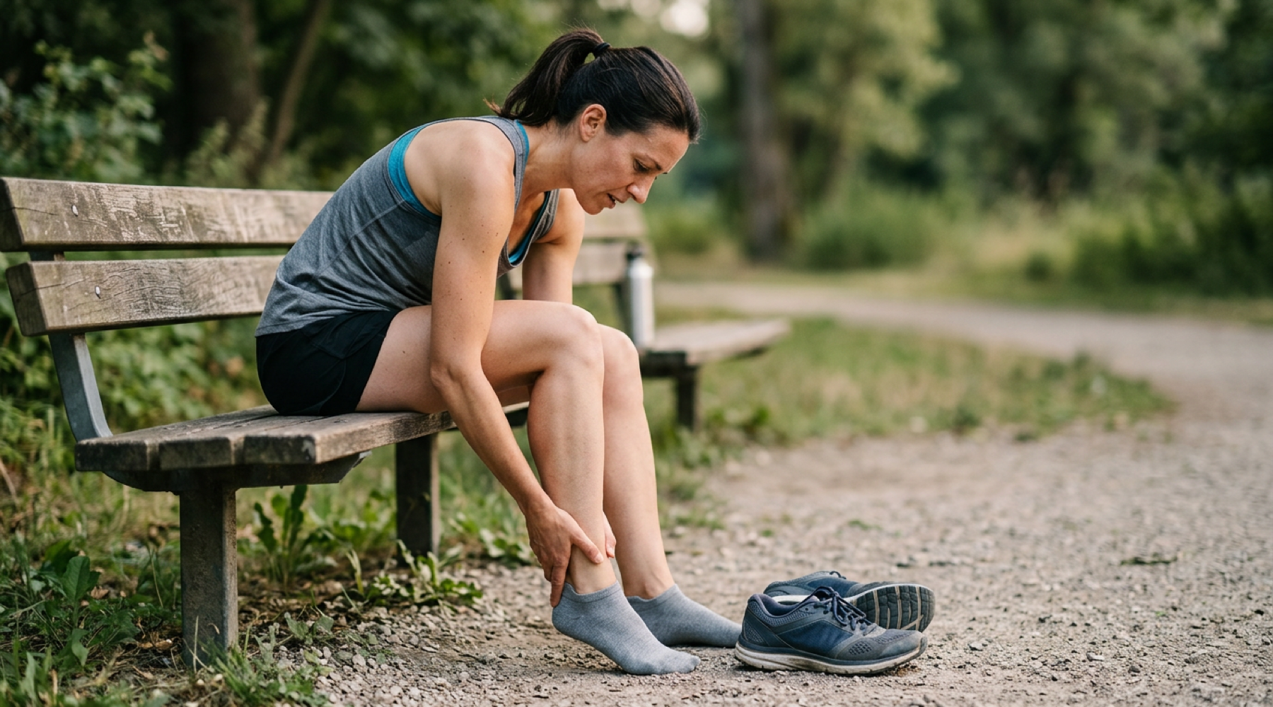 Runner holding the back of their ankle and Achilles tendon