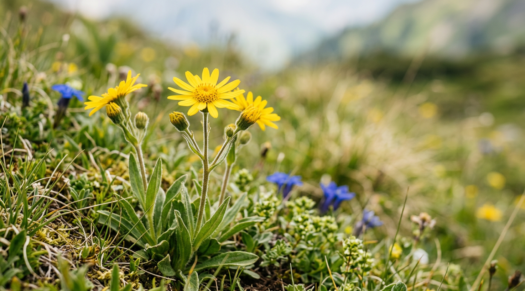 Close-up of yellow arnica montana flowers
