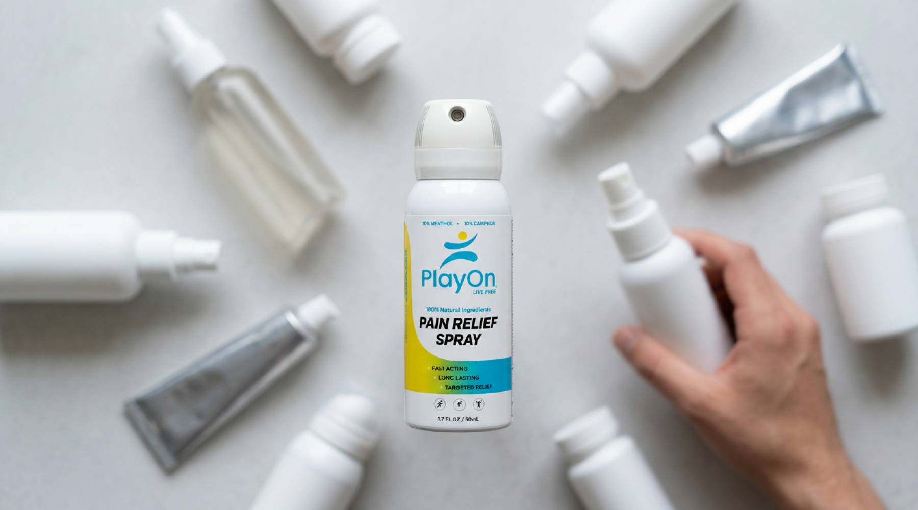 PlayOn Relief bottle among generic pain relief product alternatives