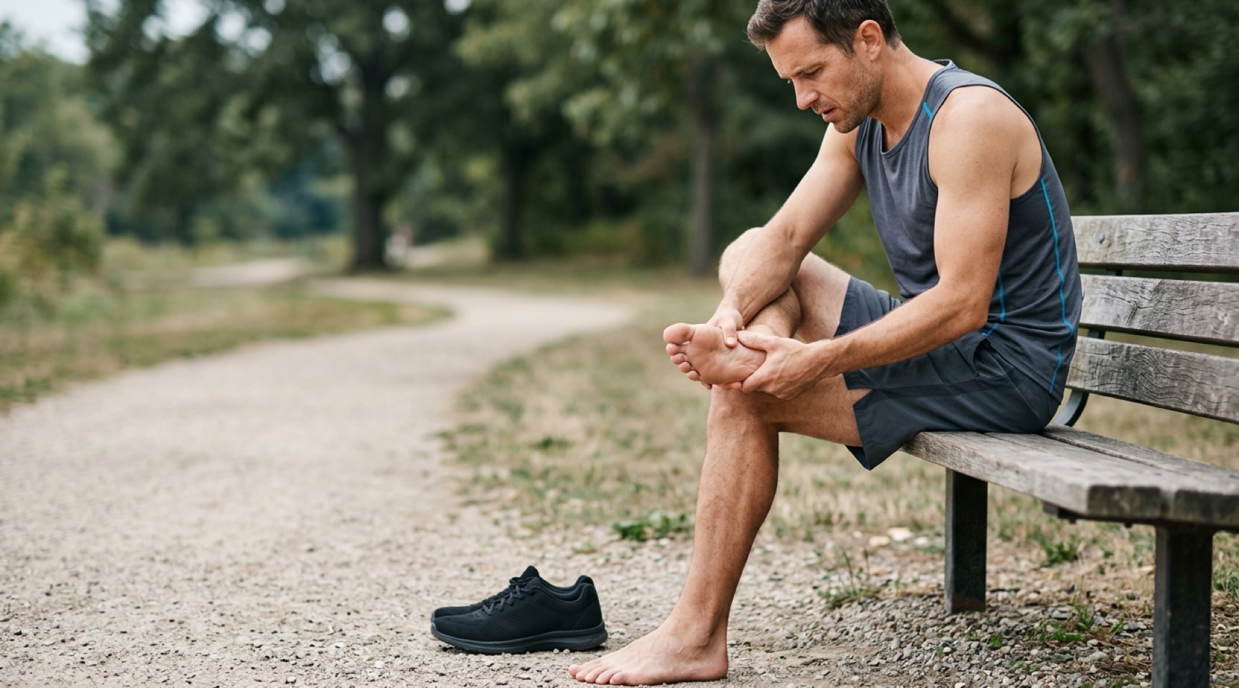 Runner massaging the arch of their foot