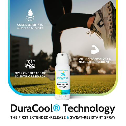 Play On Advanced Pain Relief Spray - Muscle Relaxer, Joint & Knee Pain Relief - Effective Cryotherapy & Numbing Spray - Shoulder, Elbow Tendonitis & Sciatica Relief - 2oz